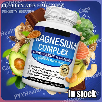 Magnesium Complex with Glycinate Citrate Malate Multiple Magnesium Forms 1000mg Daily Mineral Supplement Capsules