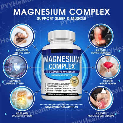 Magnesium Complex with Glycinate Citrate Malate Multiple Magnesium Forms 1000mg Daily Mineral Supplement Capsules