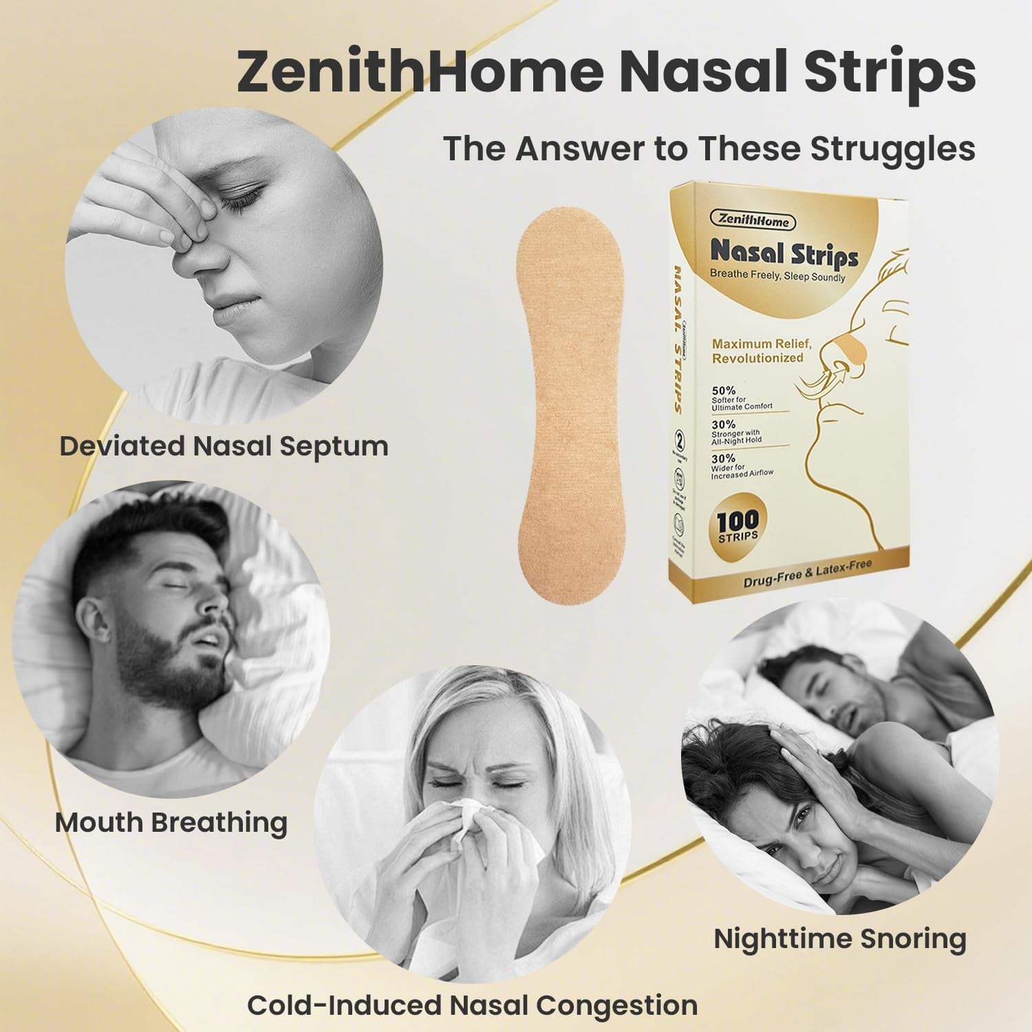 Nasal Strips 100 Count, New Upgraded Softer & Stronger for Snoring Relief, Nose Strips for Breathing, anti Snoring Devices for Sleep & Sports, Help Relieve Nasal Congestion, Deeper Sleep